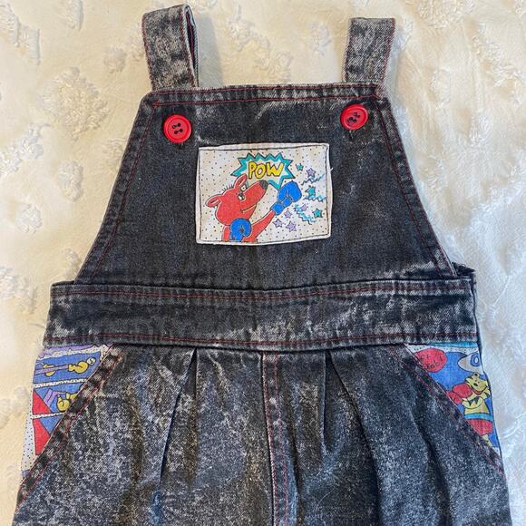Vintage Buster Brown Overalls 12 Months Baby Dog Cartoon Character Denim Black - Picture 1 of 6